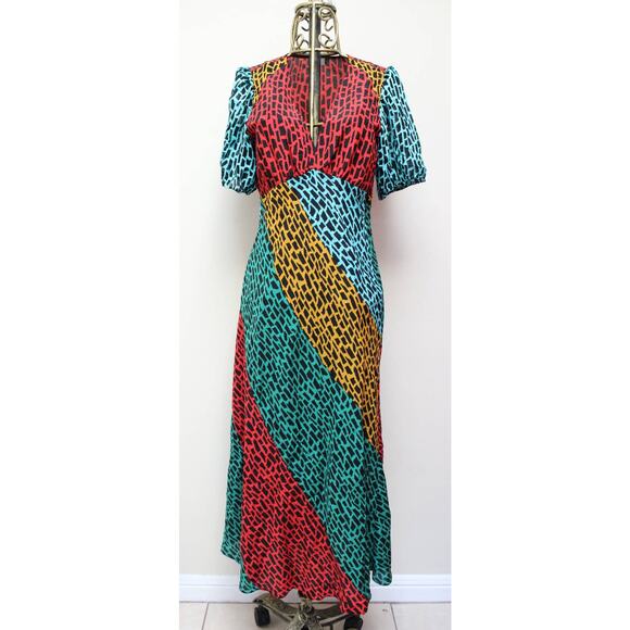 Rixo Amber Tricolor Giraffe Animal Print Maxi Silk Dress Size Medium - Picture 3 of 7